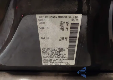 2015 Nissan Altima 2.5 S из США, поврежденный, VIN 1N4AL3AP2FC457608